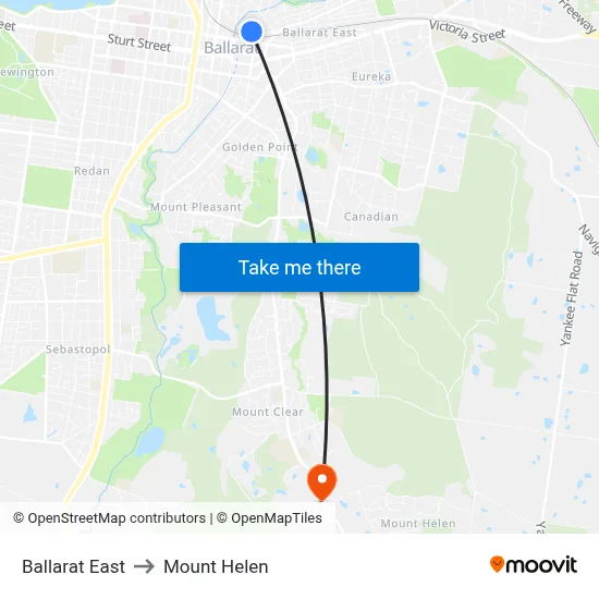 Ballarat East to Mount Helen map