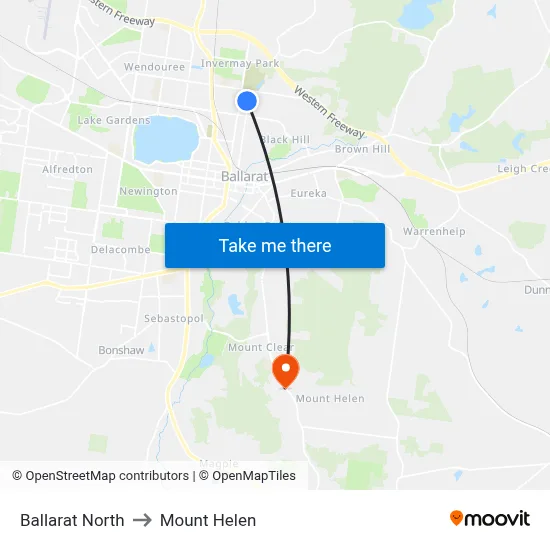Ballarat North to Mount Helen map
