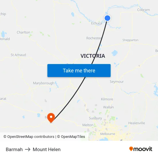 Barmah to Mount Helen map