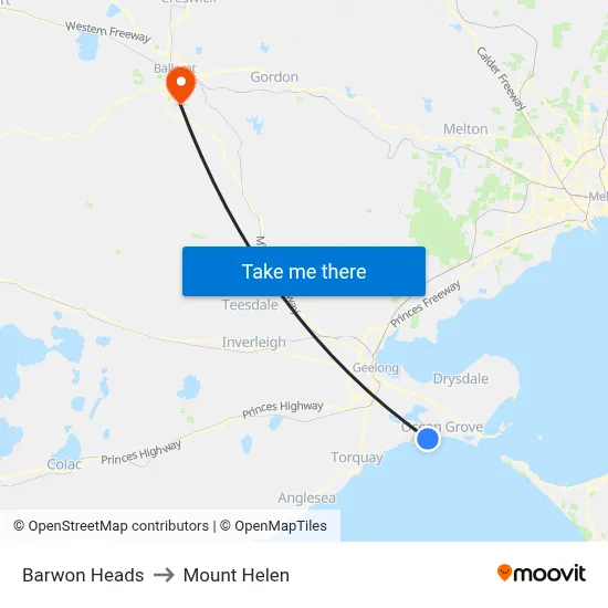 Barwon Heads to Mount Helen map