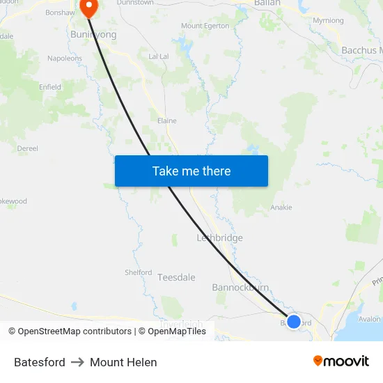 Batesford to Mount Helen map