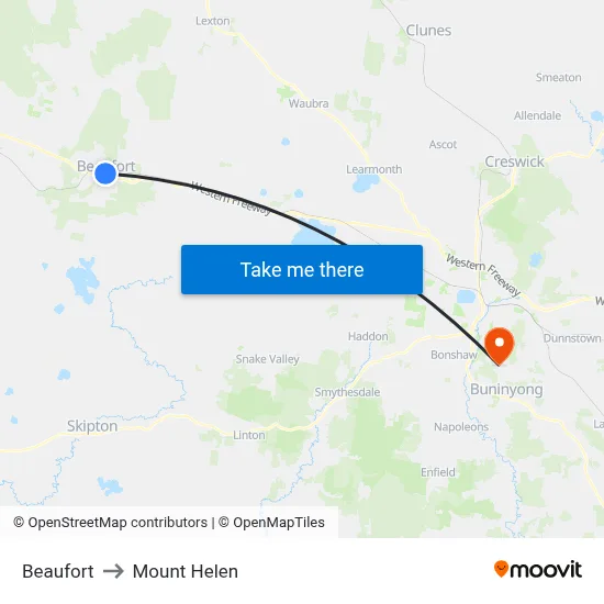 Beaufort to Mount Helen map