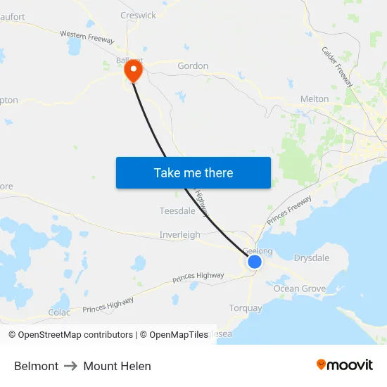 Belmont to Mount Helen map
