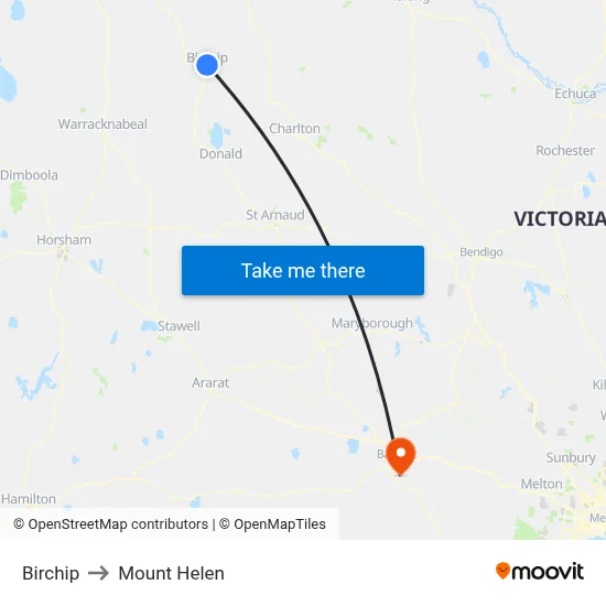 Birchip to Mount Helen map