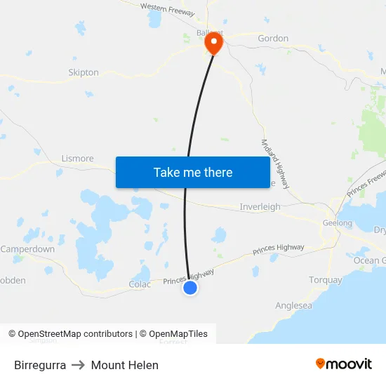 Birregurra to Mount Helen map