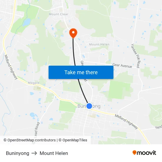 Buninyong to Mount Helen map