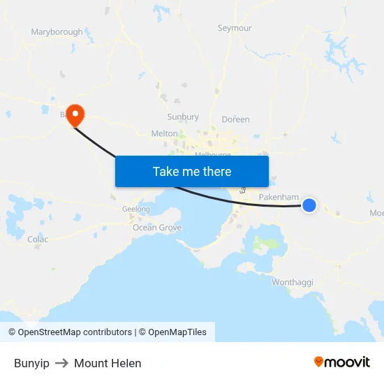 Bunyip to Mount Helen map