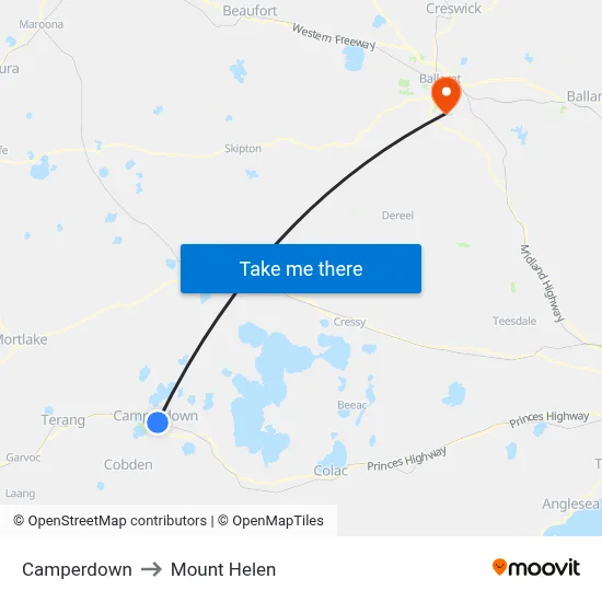 Camperdown to Mount Helen map
