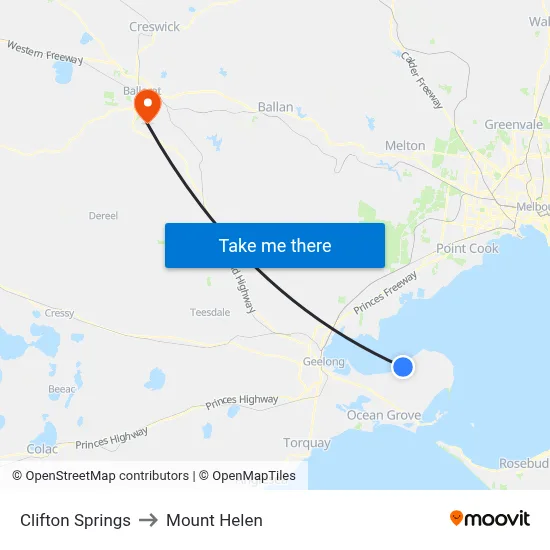 Clifton Springs to Mount Helen map