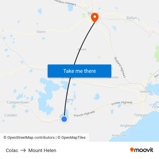 Colac to Mount Helen map