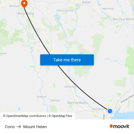 Corio to Mount Helen map