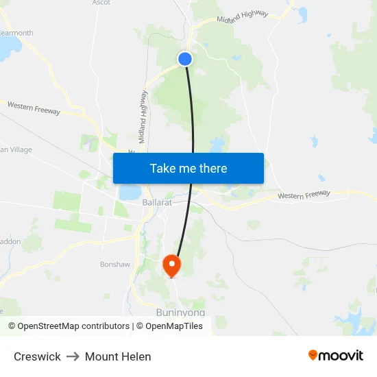Creswick to Mount Helen map