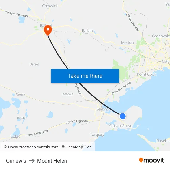 Curlewis to Mount Helen map