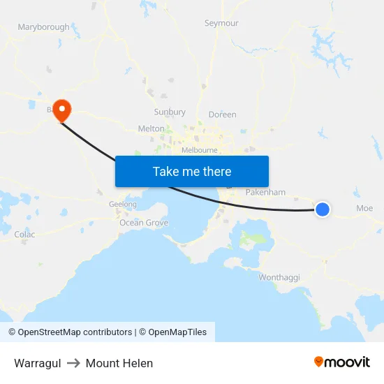 Warragul to Mount Helen map