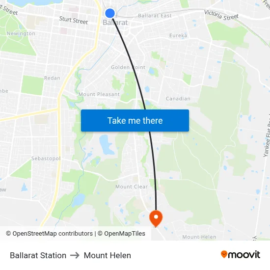Ballarat Station to Mount Helen map