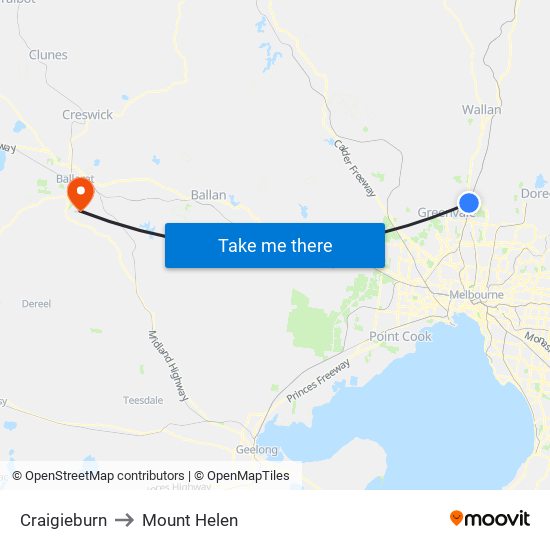 Craigieburn to Mount Helen map