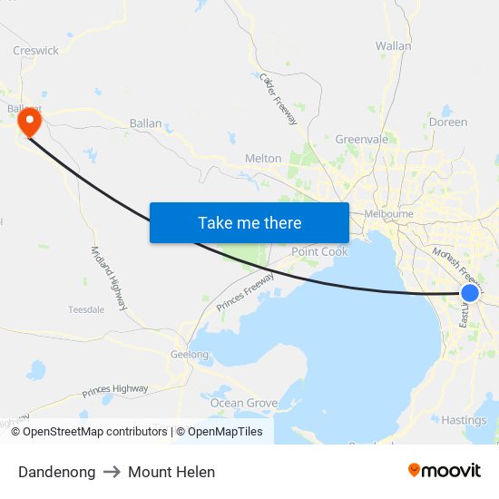 Dandenong to Mount Helen map