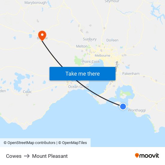 Cowes to Mount Pleasant map