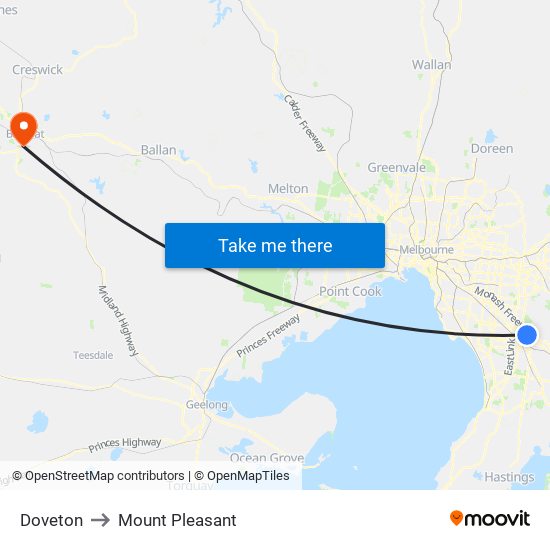 Doveton to Mount Pleasant map