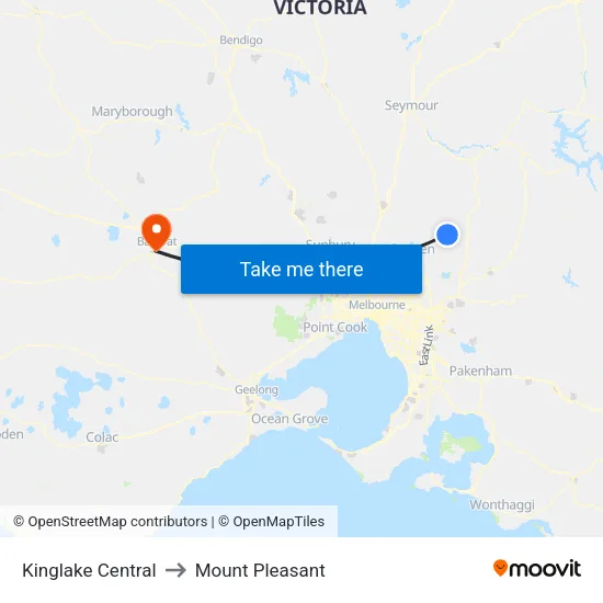Kinglake Central to Mount Pleasant map