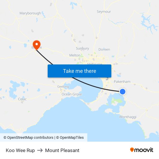 Koo Wee Rup to Mount Pleasant map