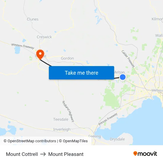 Mount Cottrell to Mount Pleasant map