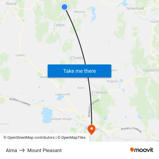 Alma to Mount Pleasant map