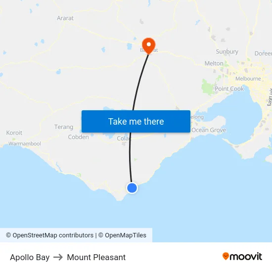 Apollo Bay to Mount Pleasant map