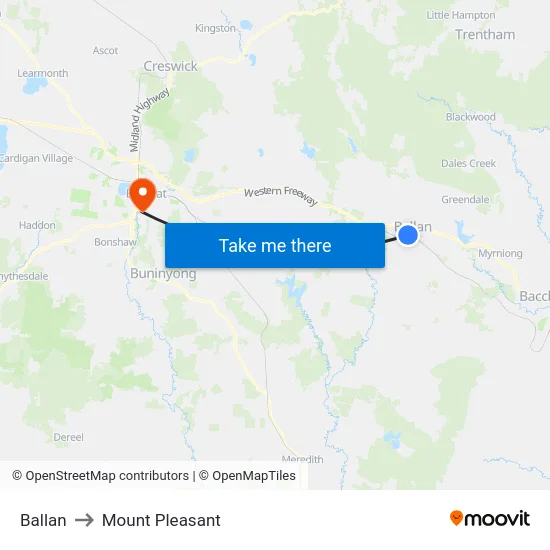 Ballan to Mount Pleasant map