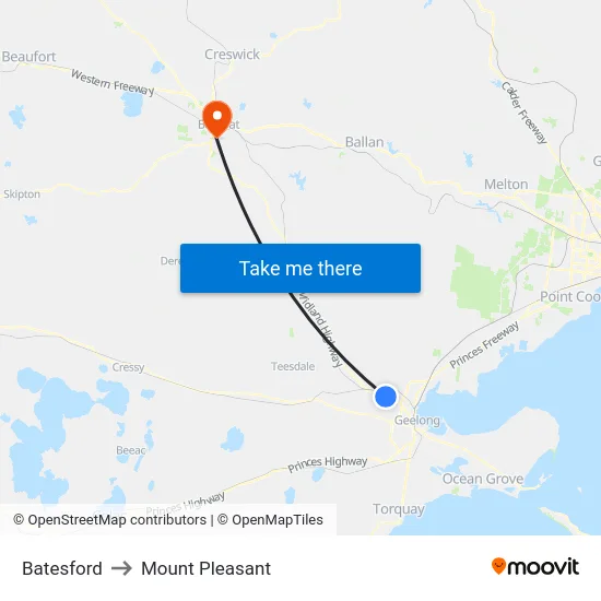 Batesford to Mount Pleasant map