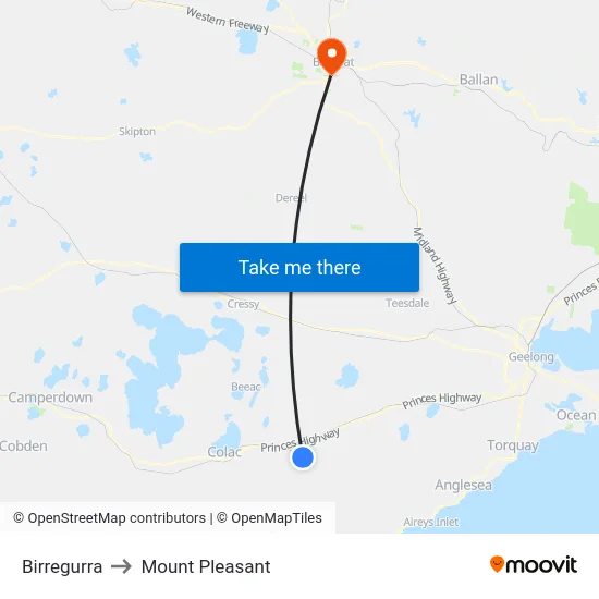 Birregurra to Mount Pleasant map