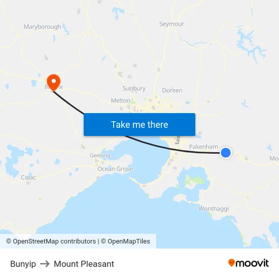 Bunyip to Mount Pleasant map