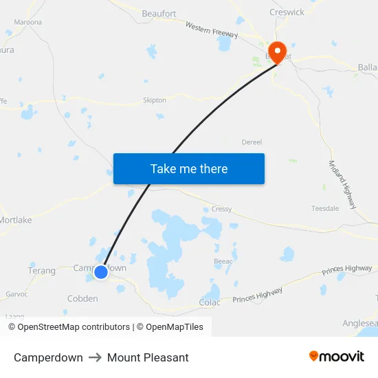 Camperdown to Mount Pleasant map