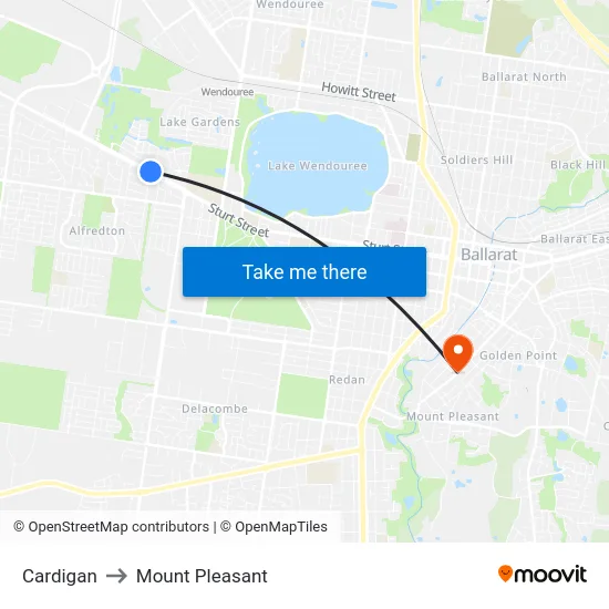Cardigan to Mount Pleasant map
