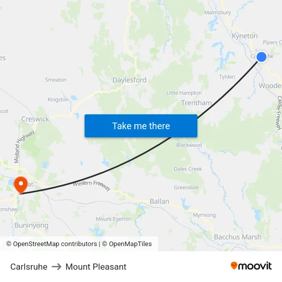 Carlsruhe to Mount Pleasant map