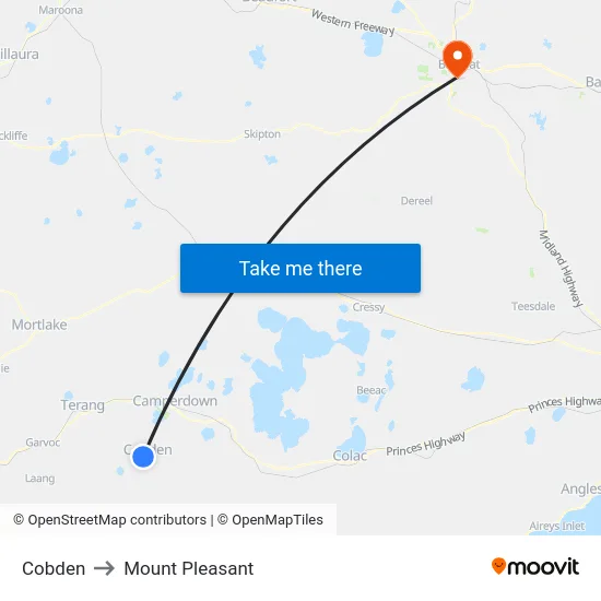 Cobden to Mount Pleasant map