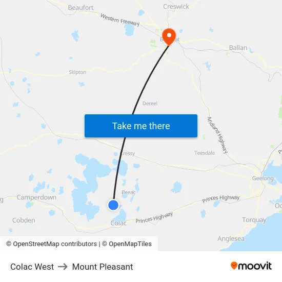 Colac West to Mount Pleasant map