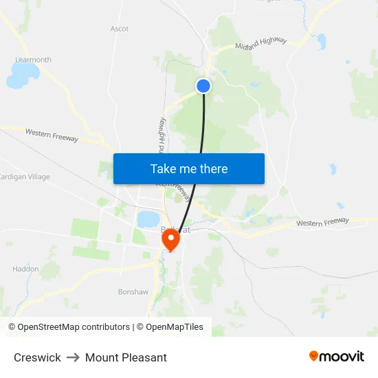 Creswick to Mount Pleasant map