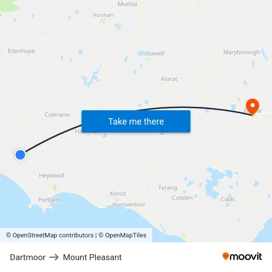 Dartmoor to Mount Pleasant map