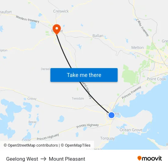 Geelong West to Mount Pleasant map