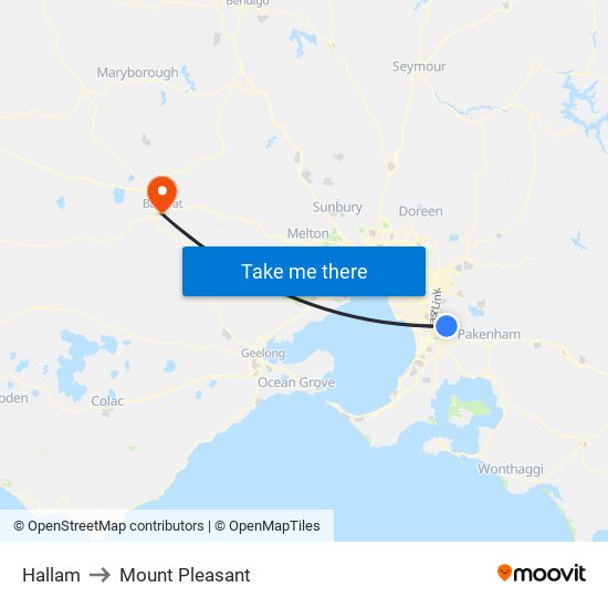 Hallam to Mount Pleasant map