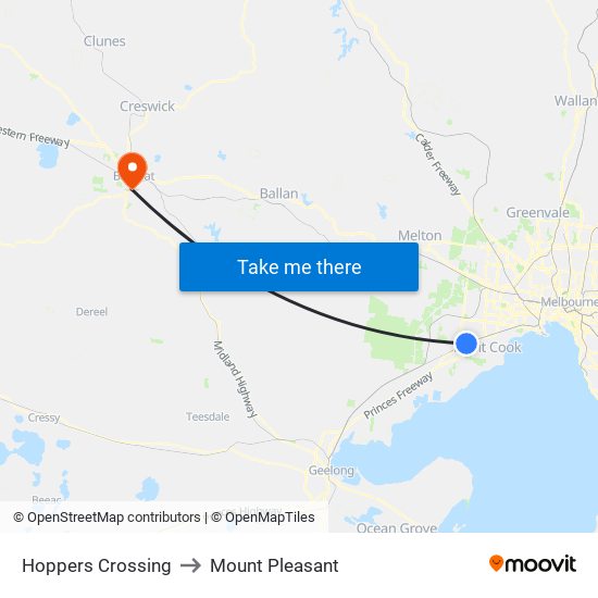 Hoppers Crossing to Mount Pleasant map