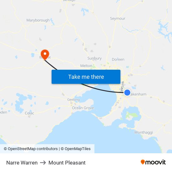 Narre Warren to Mount Pleasant map