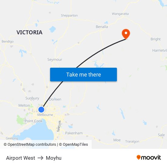 Airport West to Moyhu map