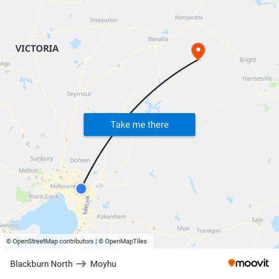 Blackburn North to Moyhu map