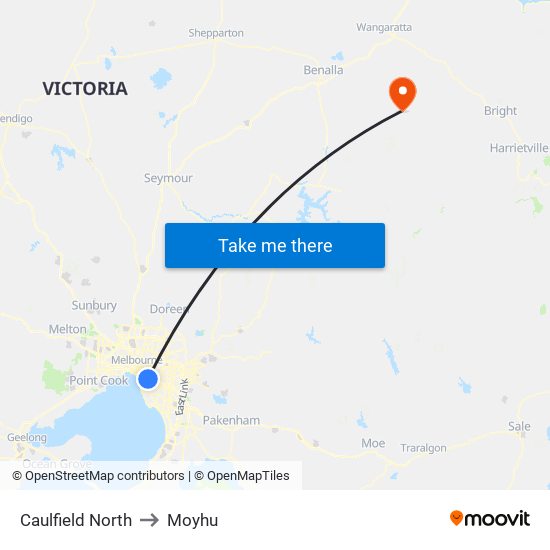 Caulfield North to Moyhu map