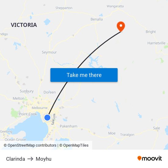 Clarinda to Moyhu map