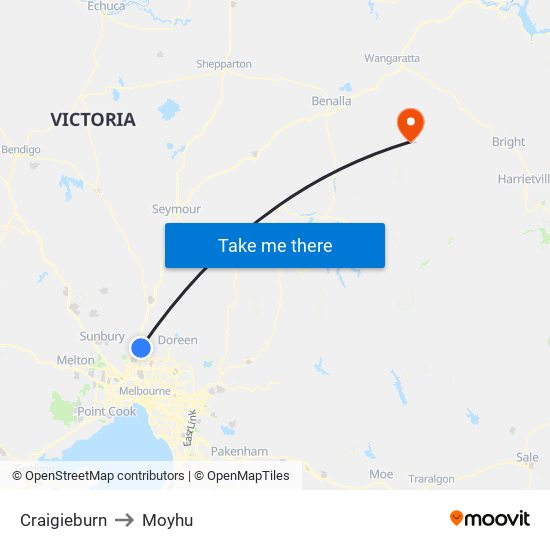 Craigieburn to Moyhu map
