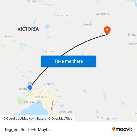 Diggers Rest to Moyhu map