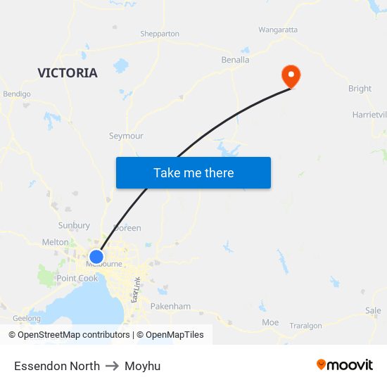 Essendon North to Moyhu map